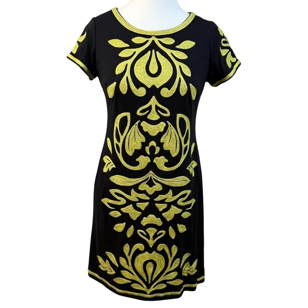 INC Petite Black Pima Cotton Embroidered Sheath Dress PS date night‎